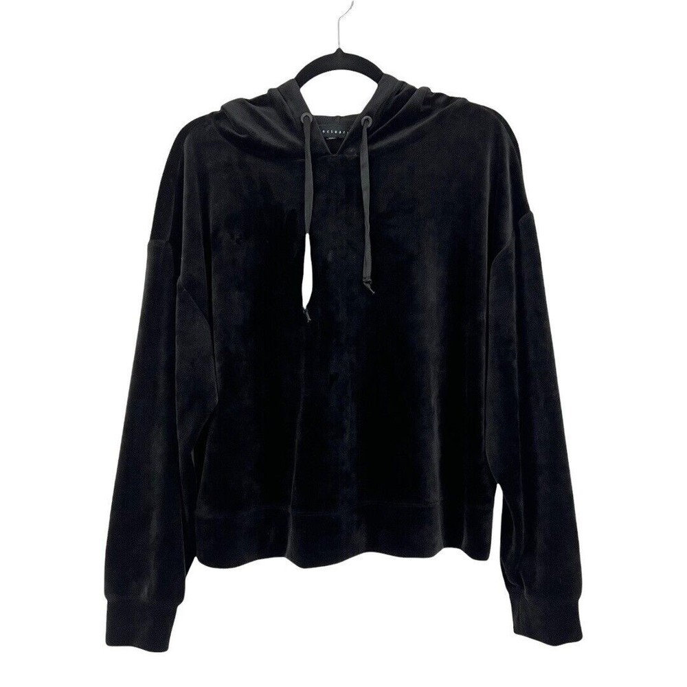 Sanctuary Womens Size Medium Black Velour Hooded Sweatshirt